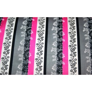 10cm Dirndlstoff (Trachtensatin aus EU-Produktion) Blumenstreif pink/grau/schwarz  (Grundpreis 21,00/m)